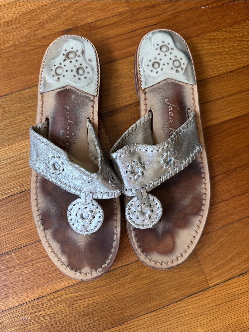 Jack Rogers Metallic Silver Leather Thong Sandals